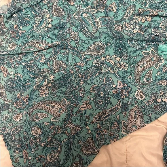 ❤️ Aura Turquoise Paisley Floral Modest Beautiful Long Sleeve Dress Blue Green - Picture 8 of 8